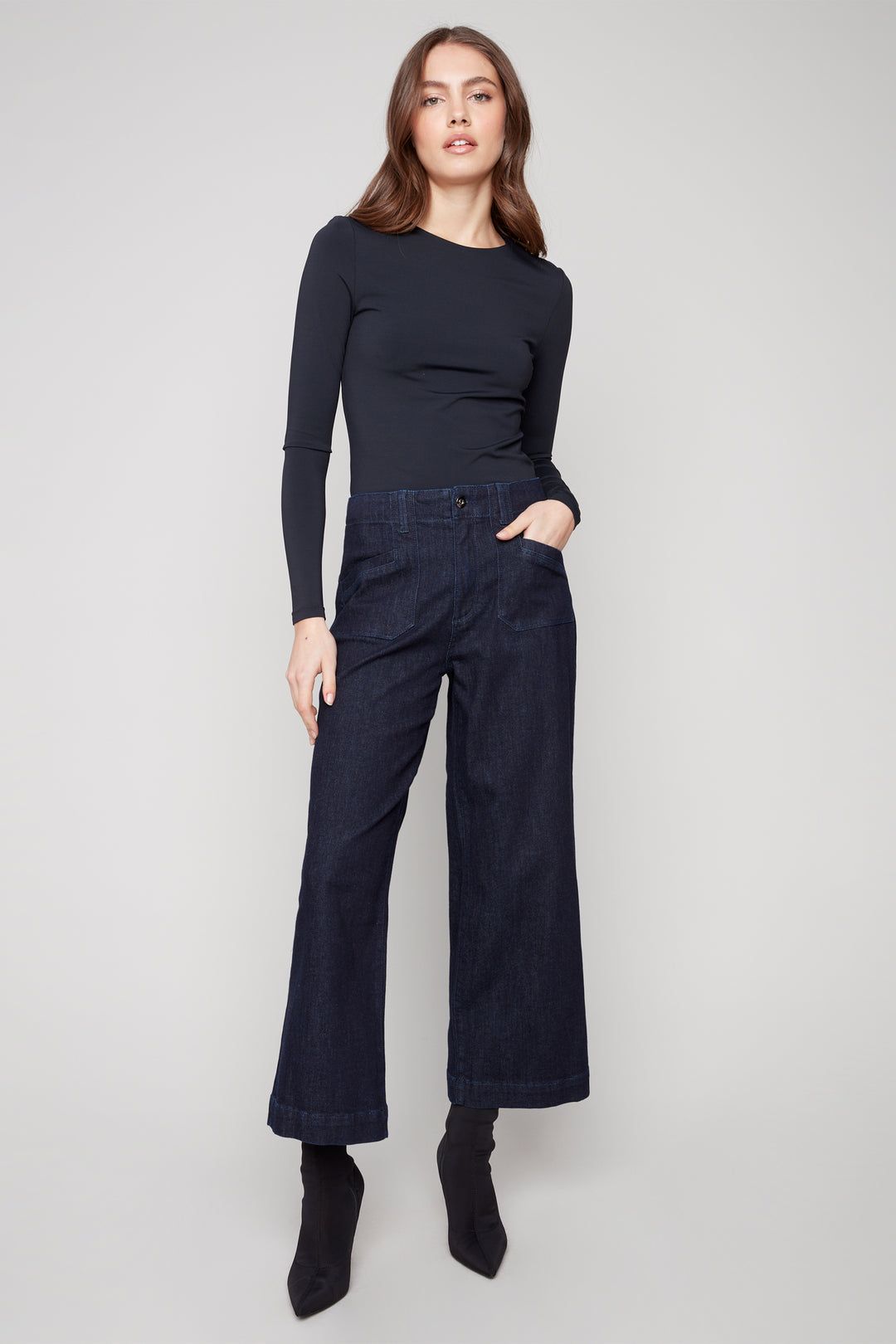 DEEP BLUE CROPPED WIDE LEG JEAN