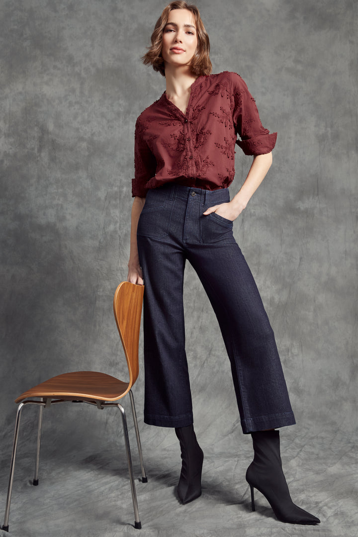 DEEP BLUE CROPPED WIDE LEG JEAN