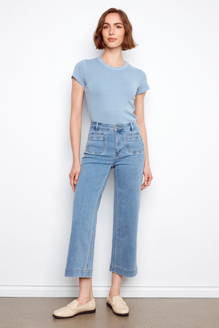 CROPPED PATCH POCKET FLARE JEAN