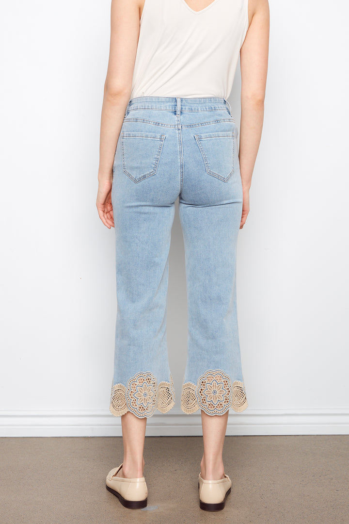 CROPPED FLARE JEAN WITH NATURAL FLORAL HEM