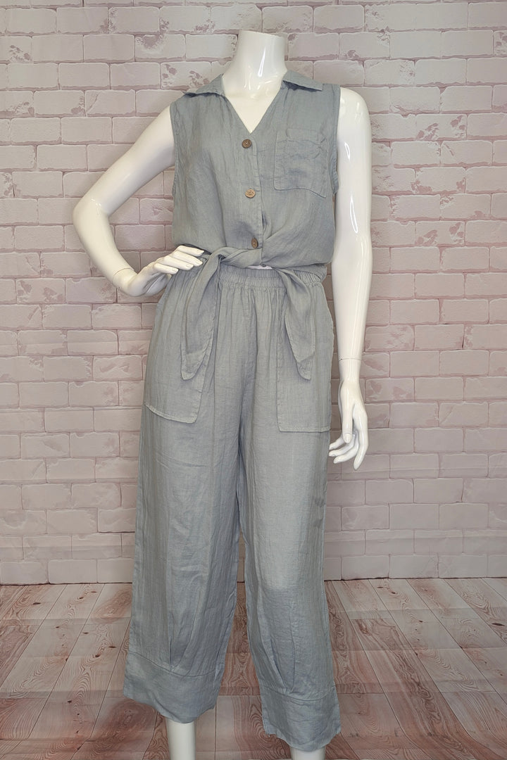 LINEN CROP PANT WITH TUCK HEM
