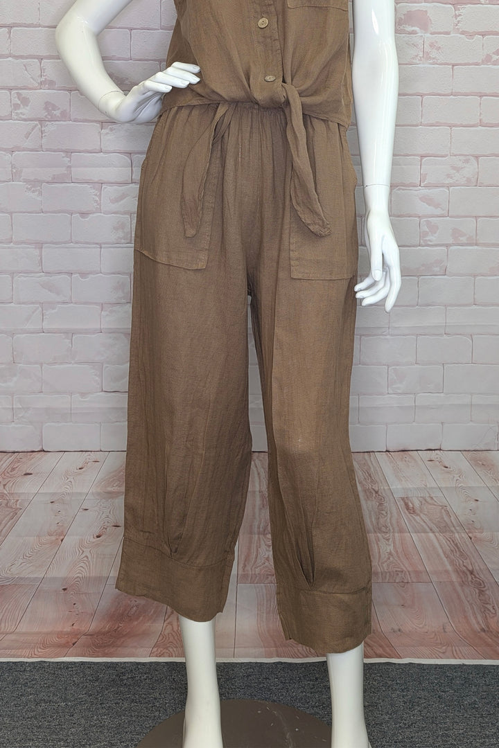 LINEN CROP PANT WITH TUCK HEM