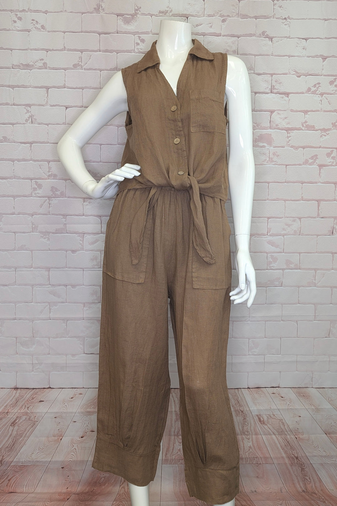 LINEN CROP PANT WITH TUCK HEM