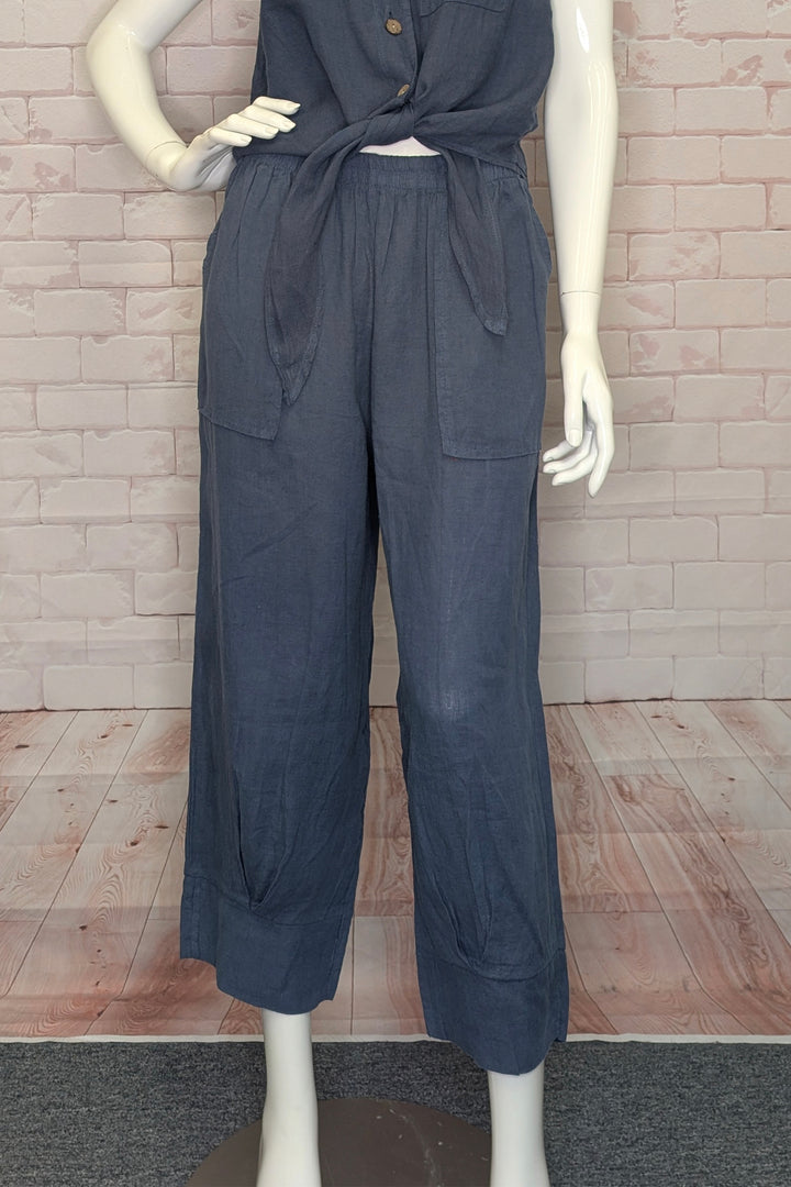 LINEN CROP PANT WITH TUCK HEM