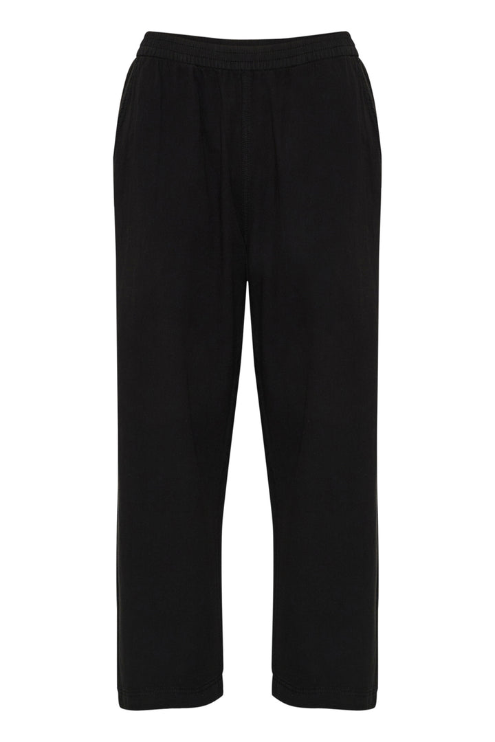 Black jogger pants on a white background