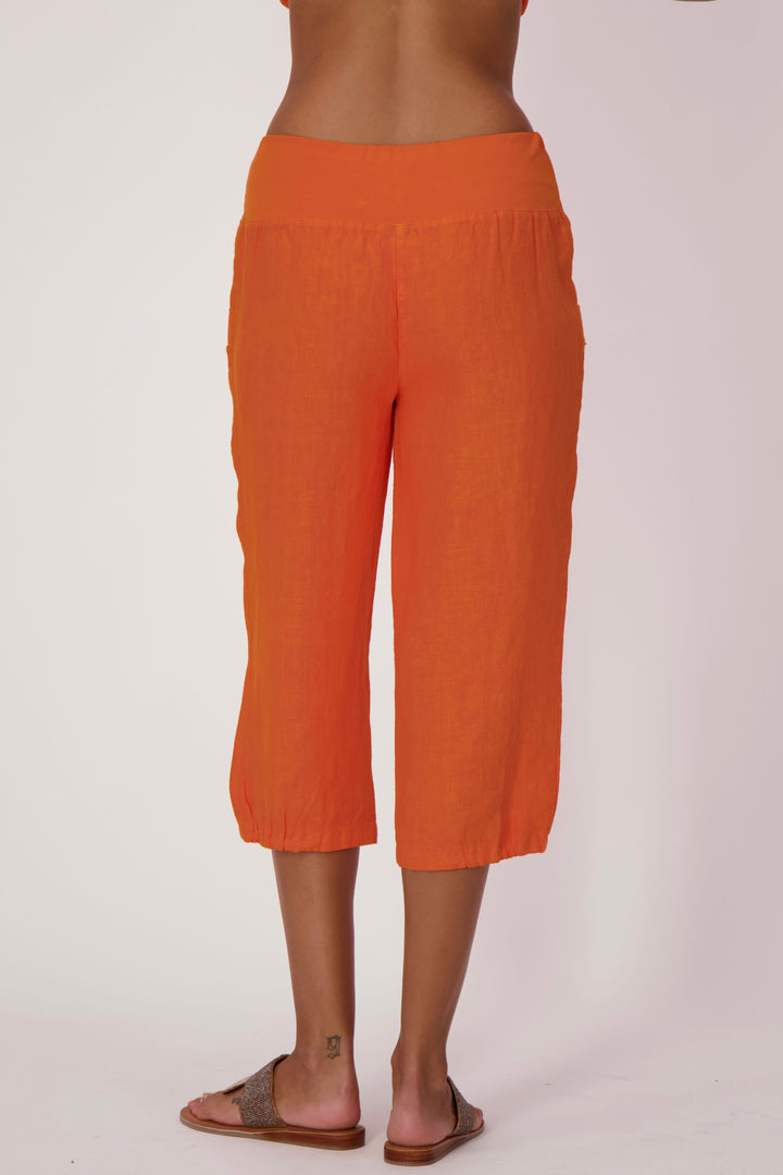 ORANGE LINEN CAPRI WITH MESH POCKETS