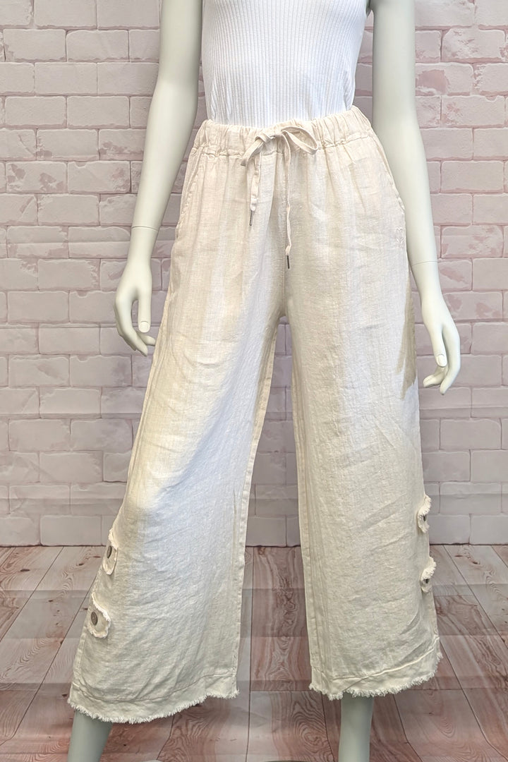 LINEN CROP PANT WITH BUTTONS