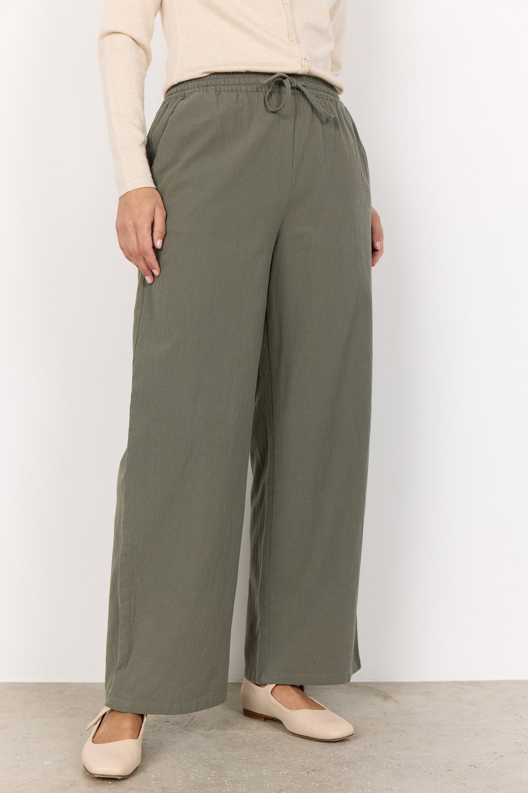 COTTON WIDE LEG DRAWSTRING PANT