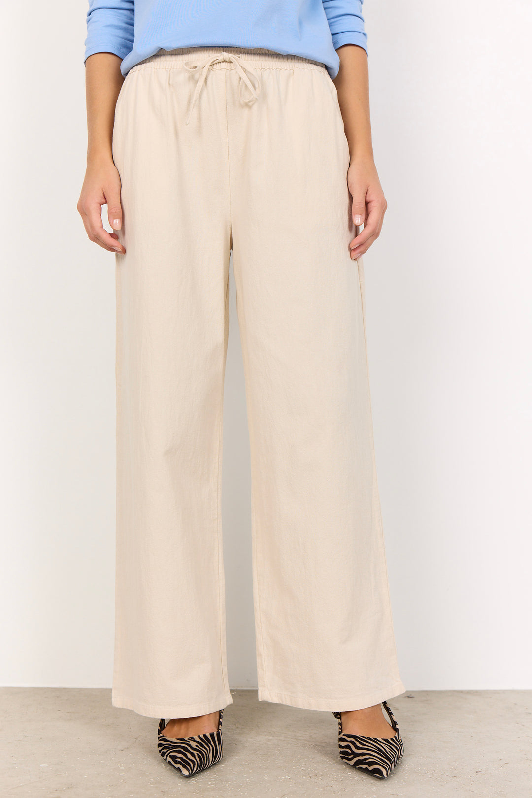 COTTON WIDE LEG DRAWSTRING PANT
