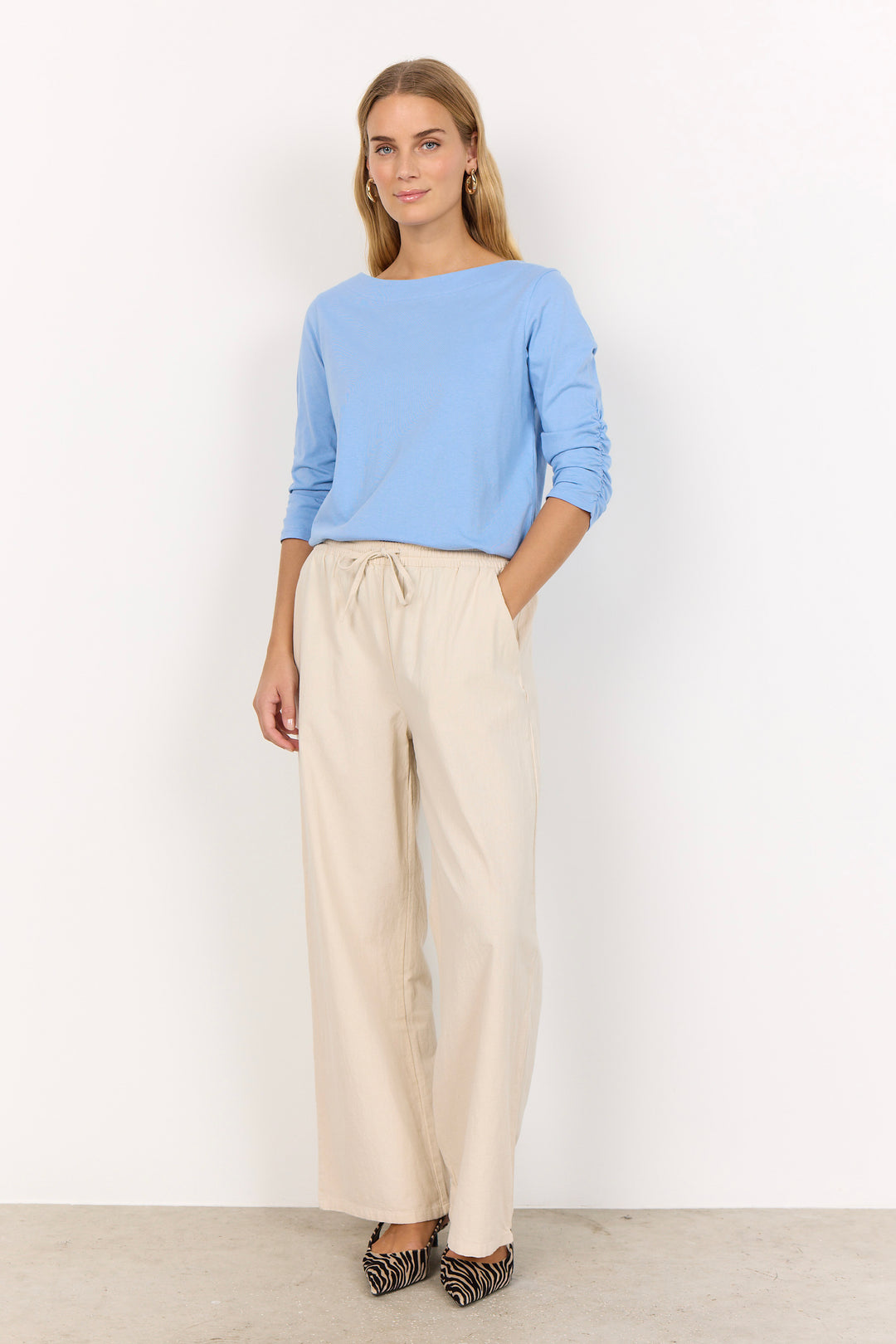 COTTON WIDE LEG DRAWSTRING PANT