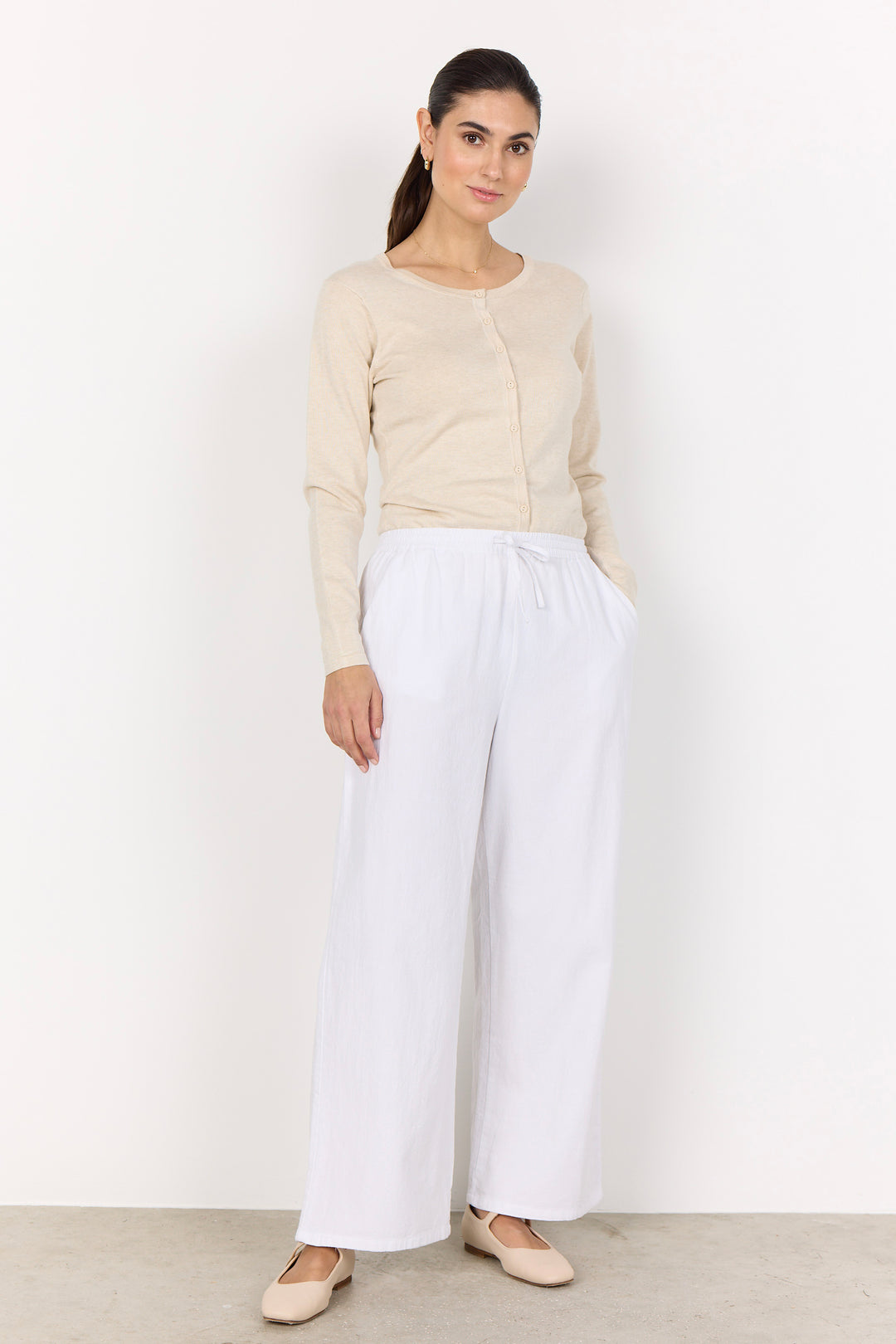 COTTON WIDE LEG DRAWSTRING PANT