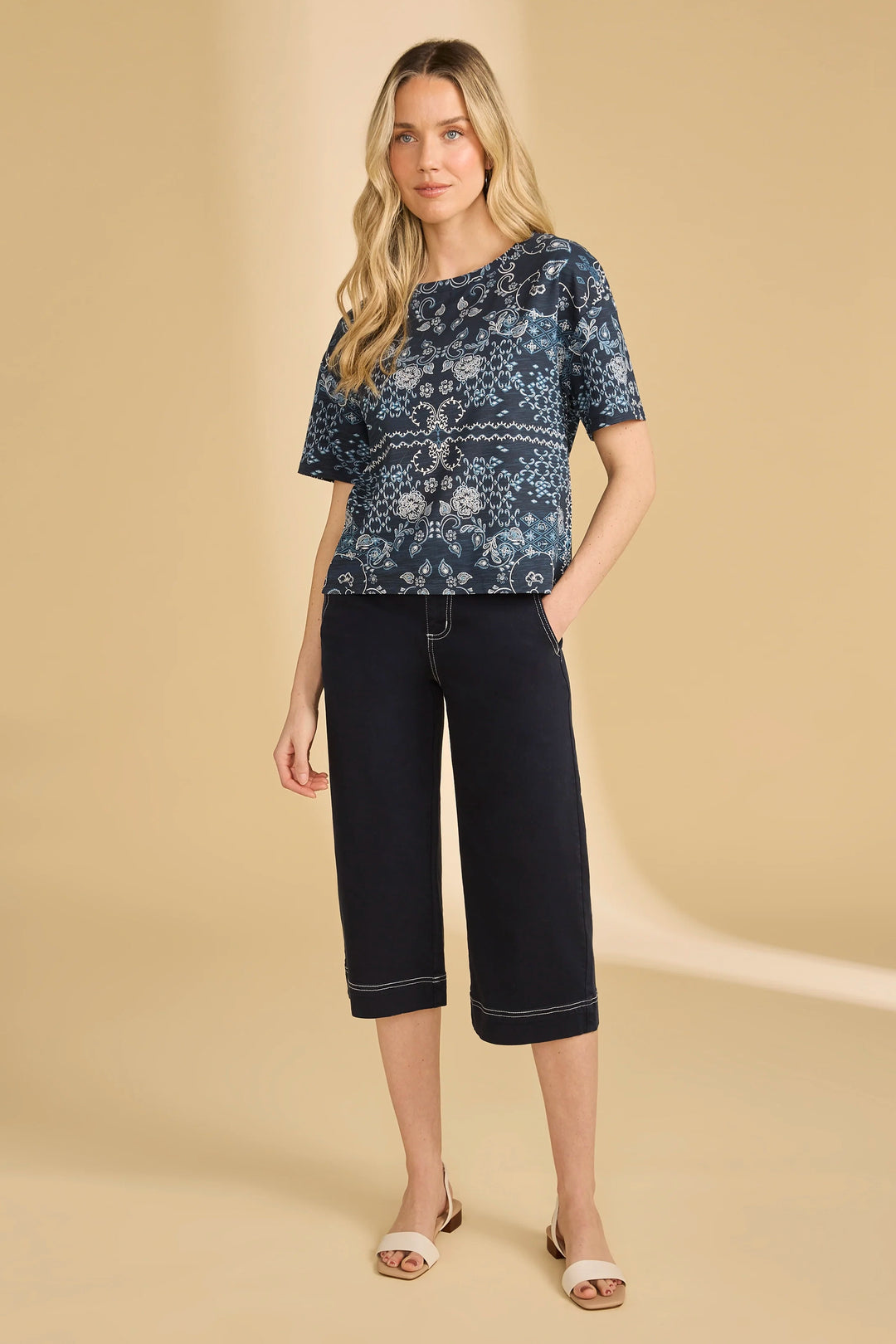 OLIVIA WIDE CAPRI WITH CONTRAST STITCHING