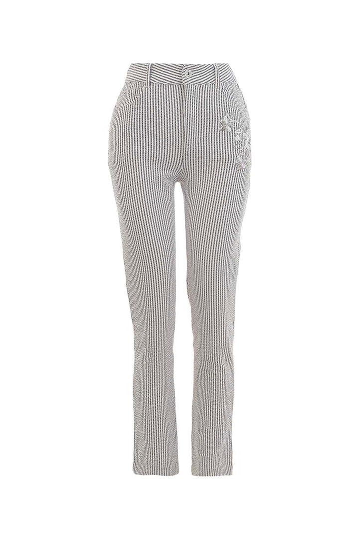 Black and white striped pants on a white background