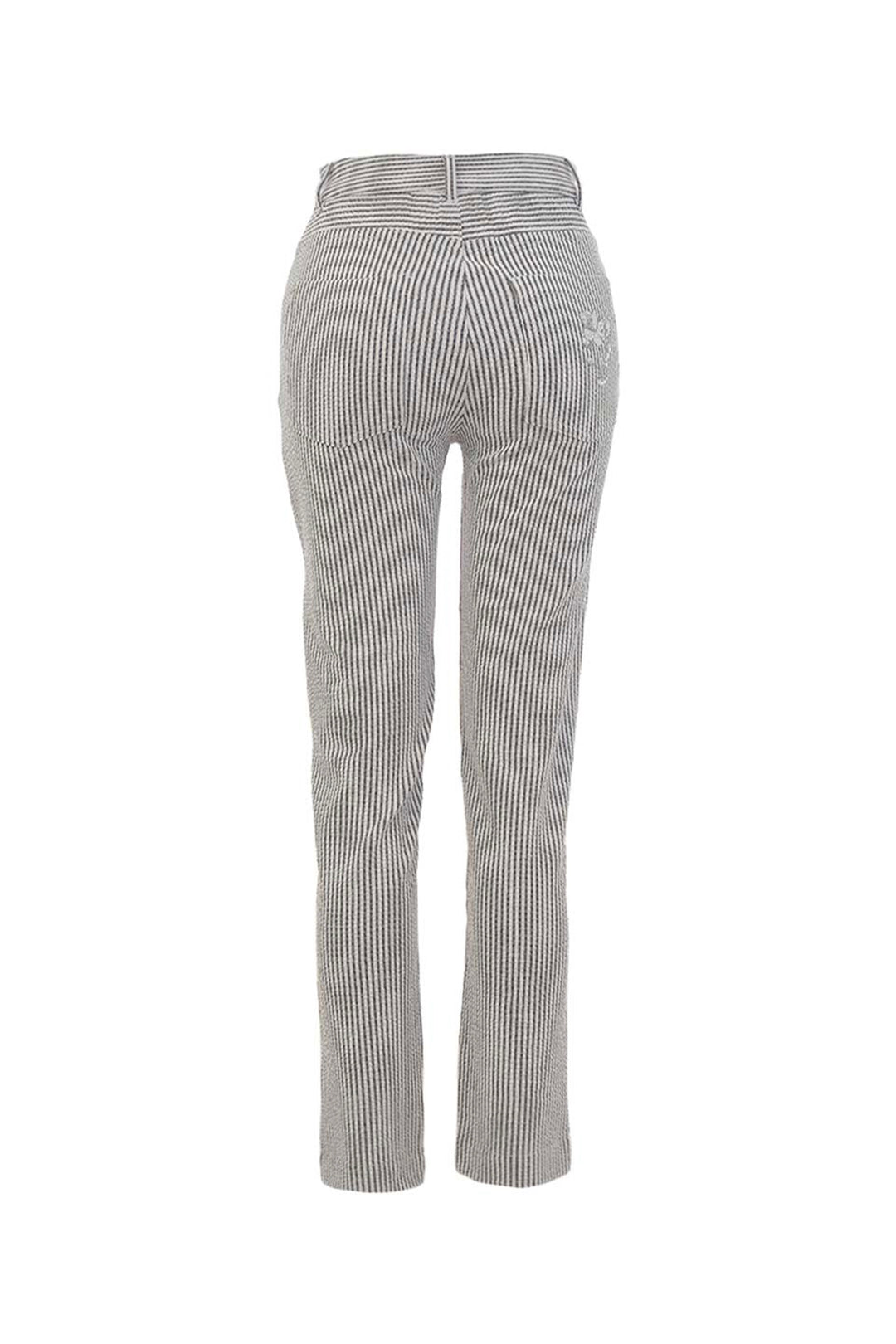 black and white stripe pants on a white background