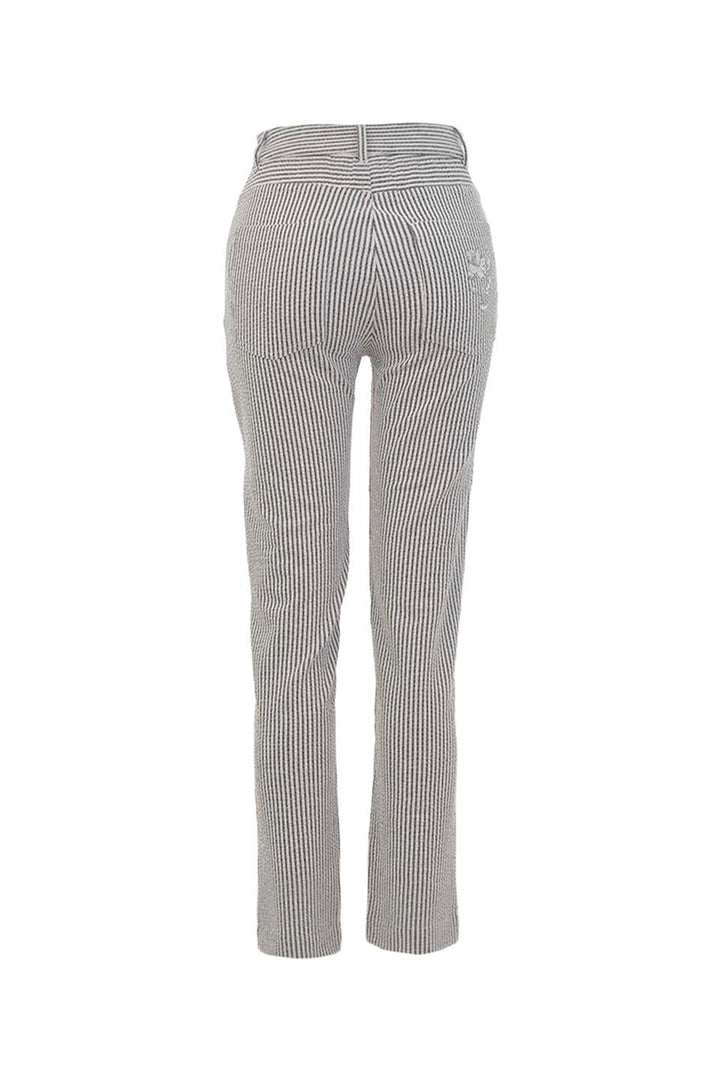 black and white stripe pants on a white background