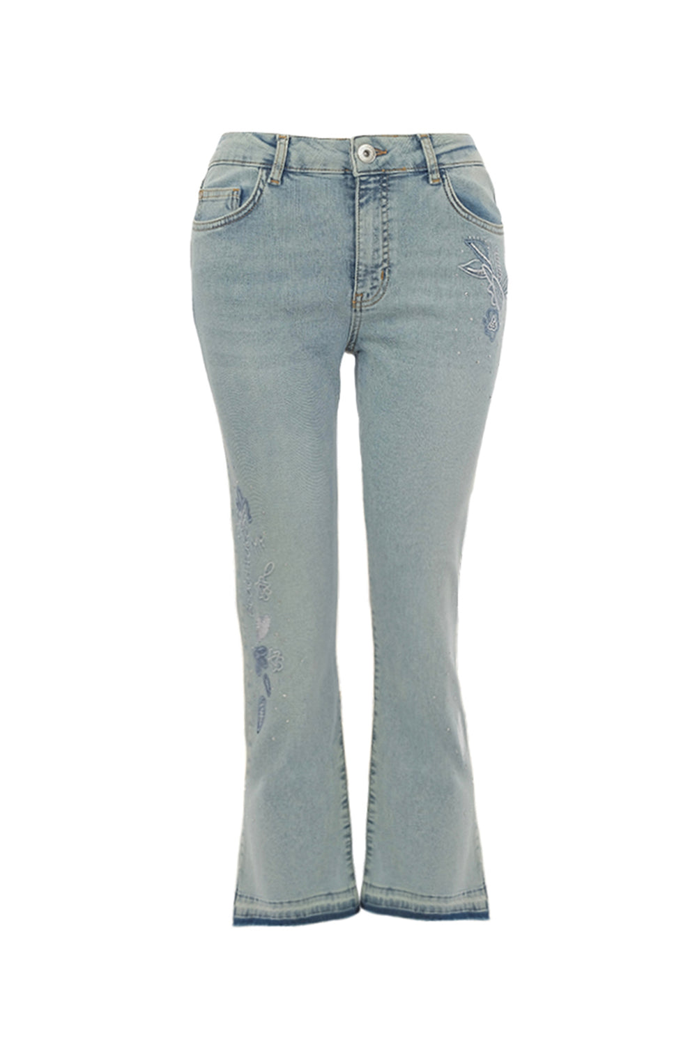 Light blue jeans on a white background