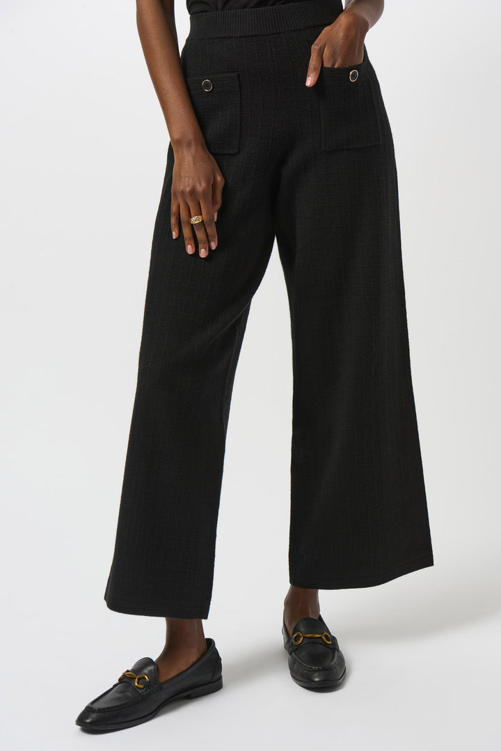 BLACK KNIT PANT WITH PATCH POCKETS
