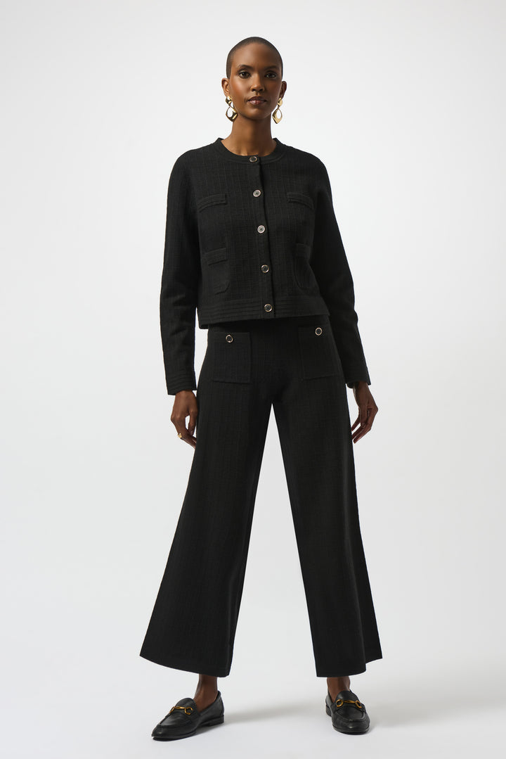 BLACK KNIT PANT WITH PATCH POCKETS