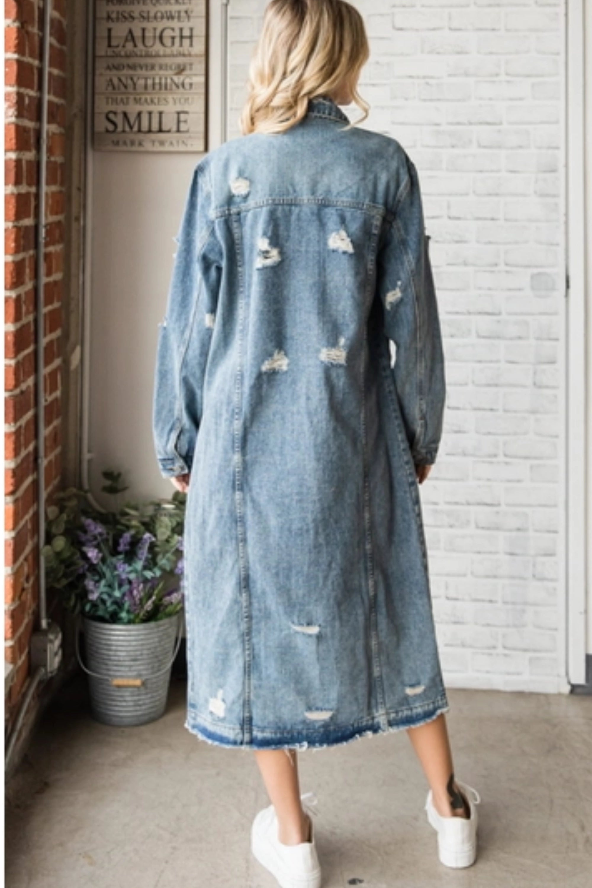 Distressed Ripped Vintage Blue Denim Long Maxi Jean Jacket Coat Outerwear -  Etsy