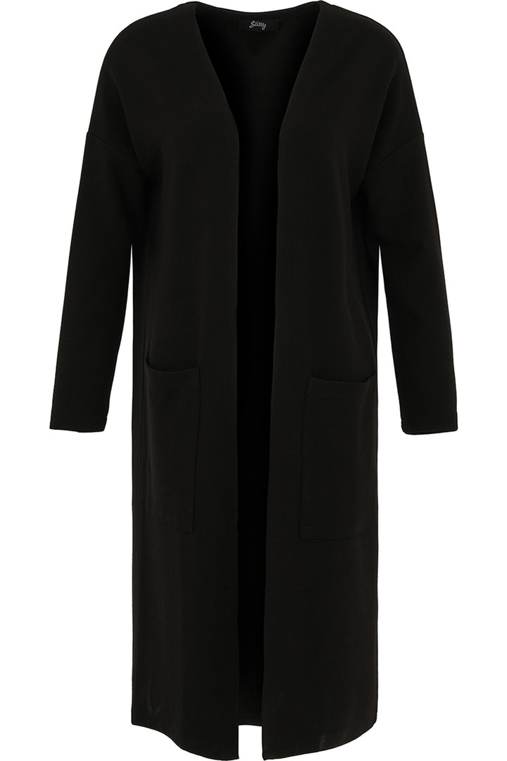 Ever Sassy Fall 2024 The open, robe-like design and knit ribbed texture add a touch of 'sassyness' to any outfit! With two large front pockets and 3/4 length sleeves, you'll stay casual and chic in this double stitched, almost robe-like duster!