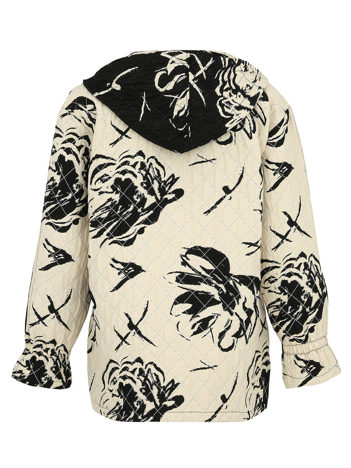 CREAM BLACK FLORAL QUILTED JACKET