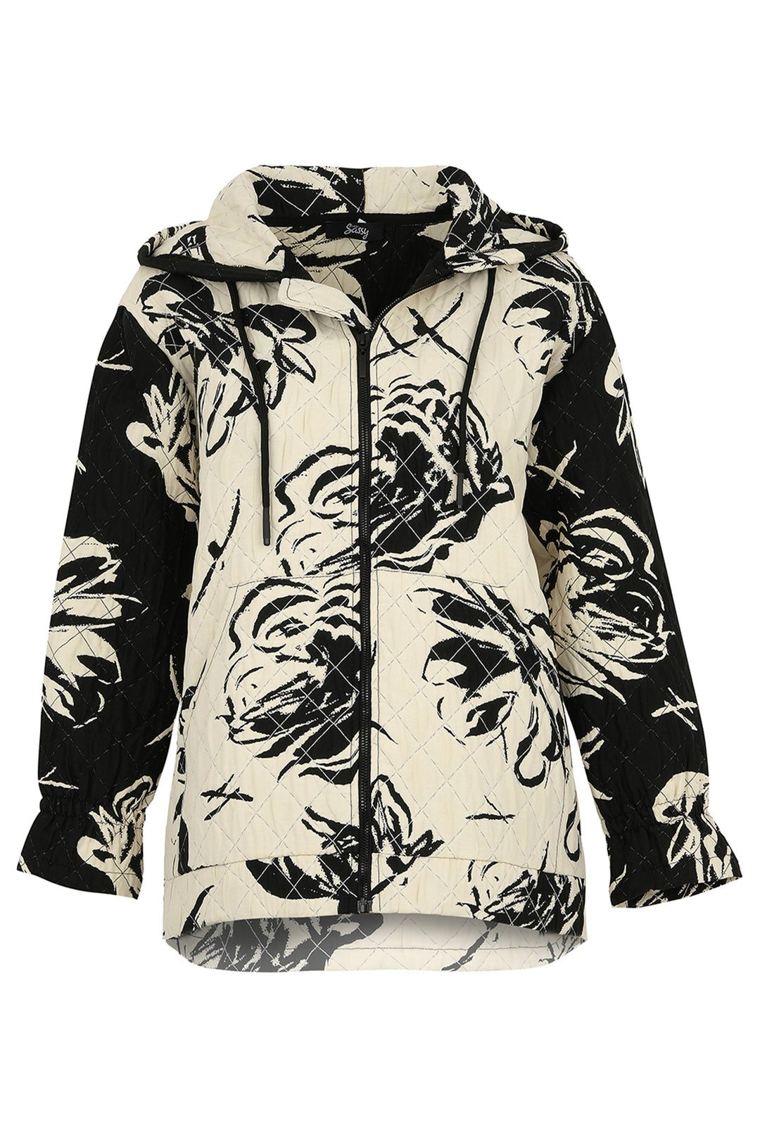 CREAM BLACK FLORAL QUILTED JACKET