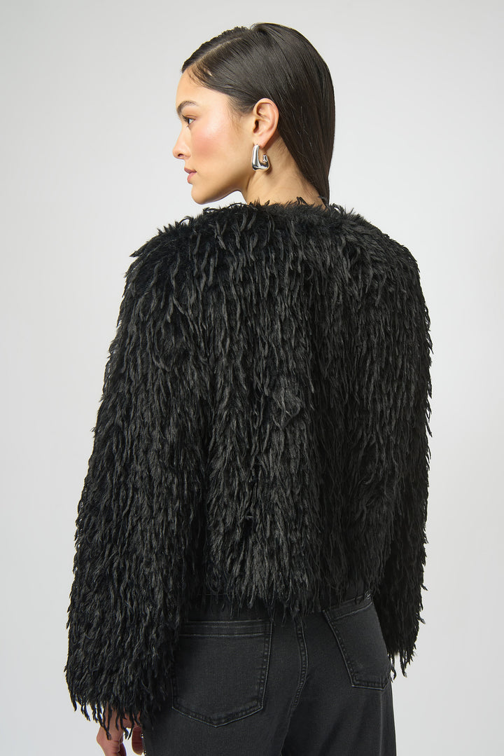 BLACK SHAGGY FAUX FUR JACKET