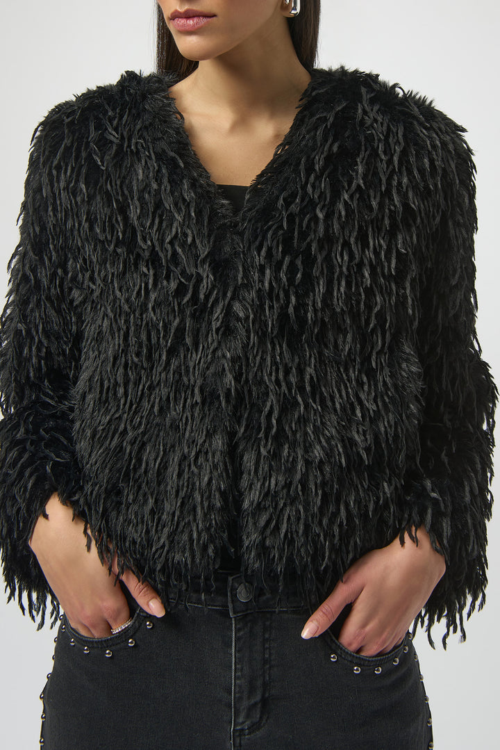 BLACK SHAGGY FAUX FUR JACKET