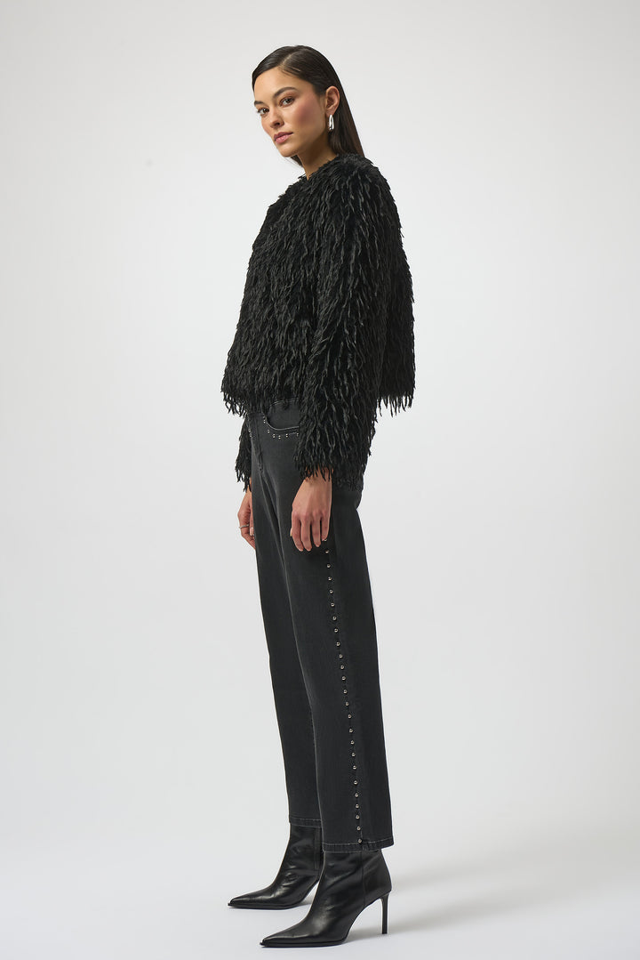 BLACK SHAGGY FAUX FUR JACKET