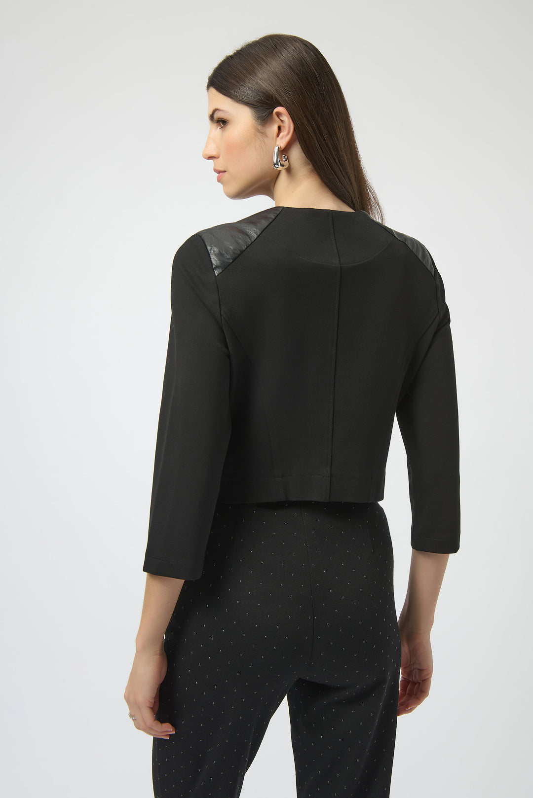 BLACK HEAVY KNIT & PLEATHER ZIP JACKET