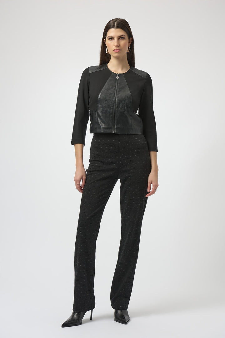 BLACK HEAVY KNIT & PLEATHER ZIP JACKET