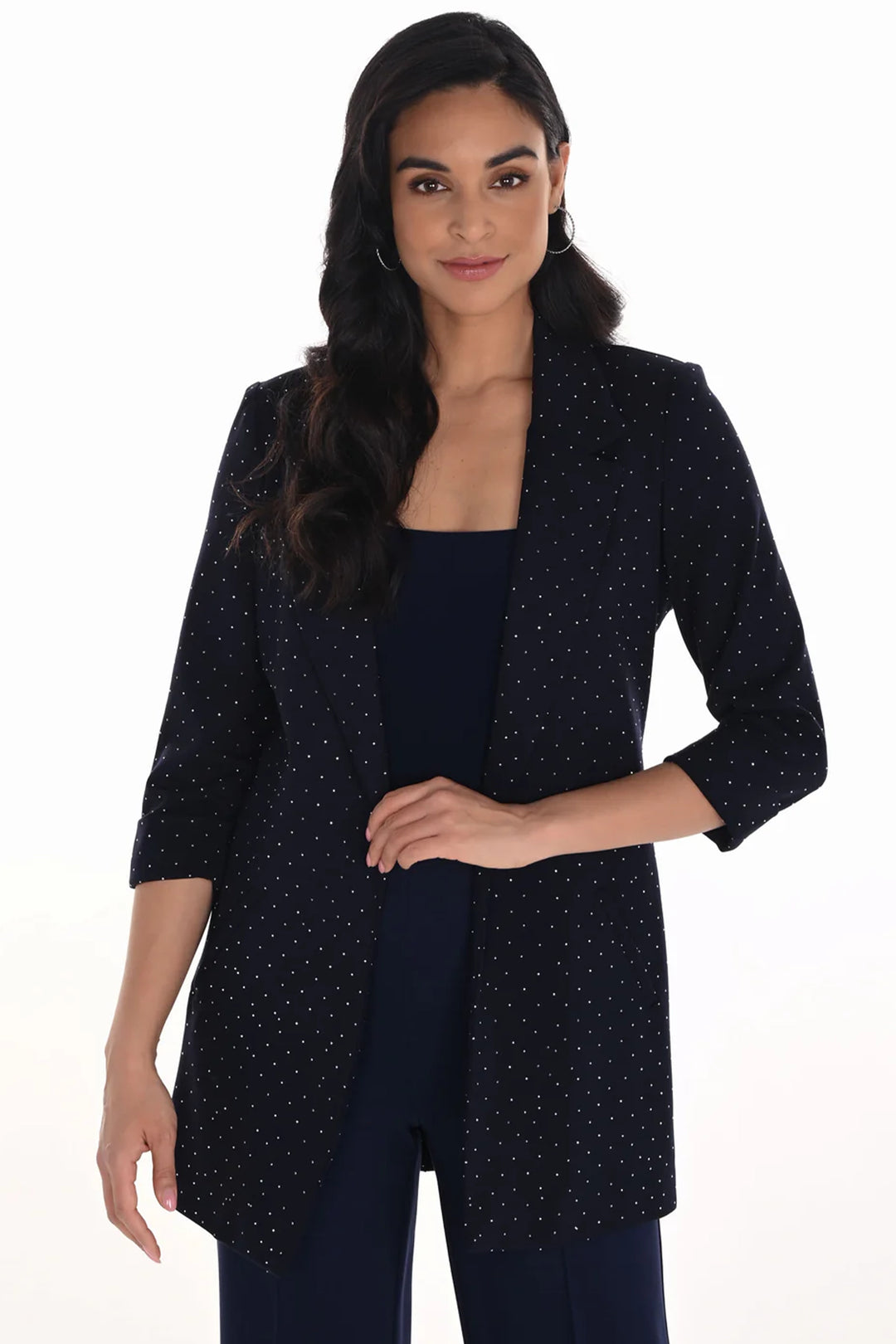 NAVY GLITTER PINDOT LONG BLAZER