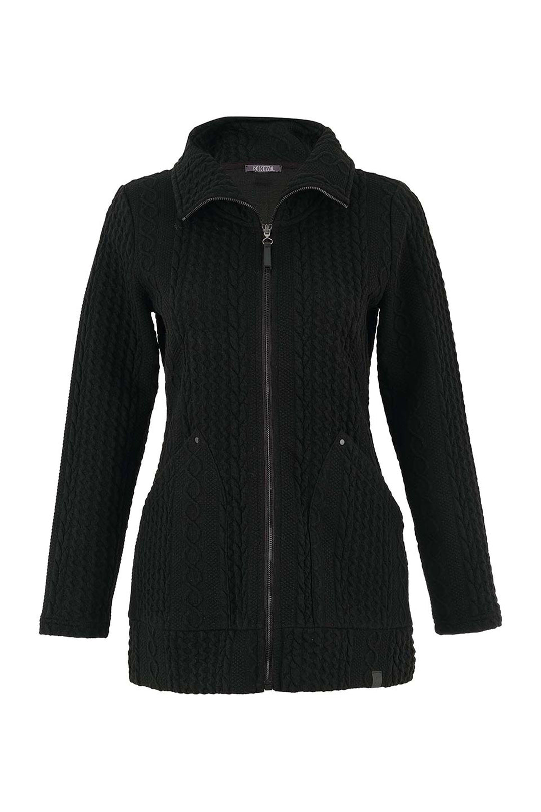 Dolcezza Fall 2025 
 The front zipper and side pockets add functionality and style, making it perfect for weekend wear or a fashionable office look. Made with stretchy, lightweight fabric for maximum comfort. 