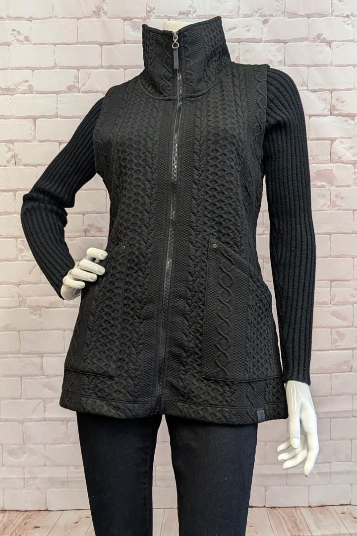 LONG EMBOSSED CABLE ZIP VEST