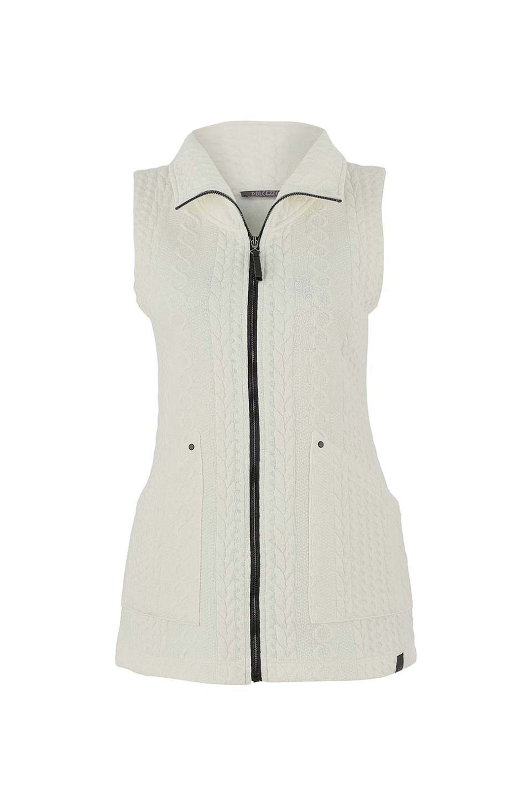 LONG EMBOSSED CABLE ZIP VEST