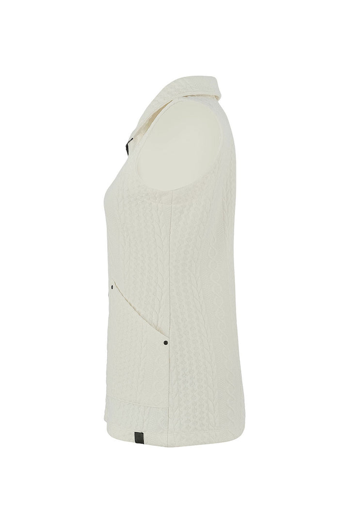 LONG EMBOSSED CABLE ZIP VEST