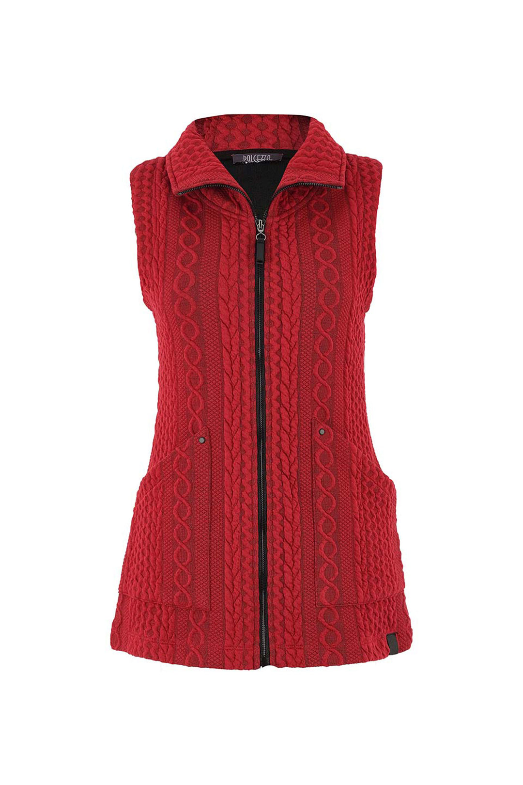 LONG EMBOSSED CABLE ZIP VEST