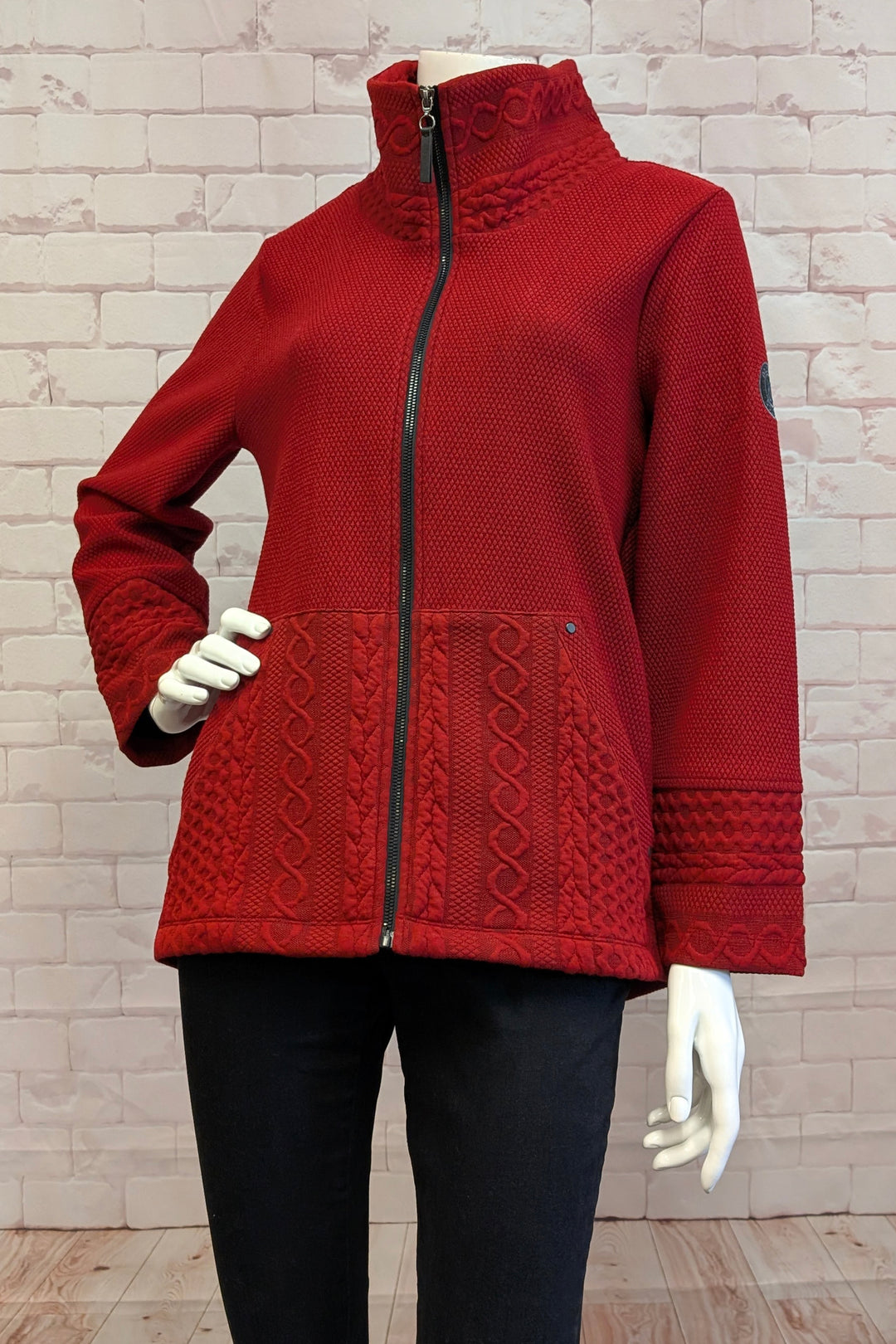 TEXTURED & CABLE SWING ZIP JACKET