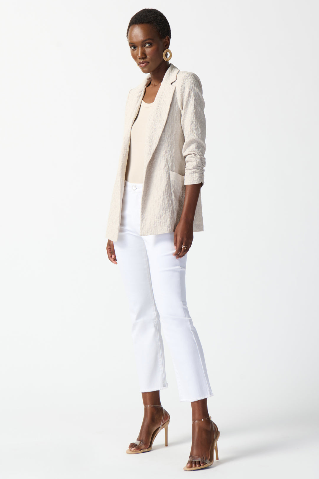 TEXTURED ROUCHED SLEEVE BLAZER