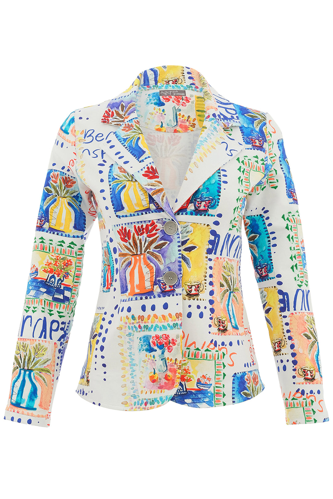 Colorful patterned blazer on a white background