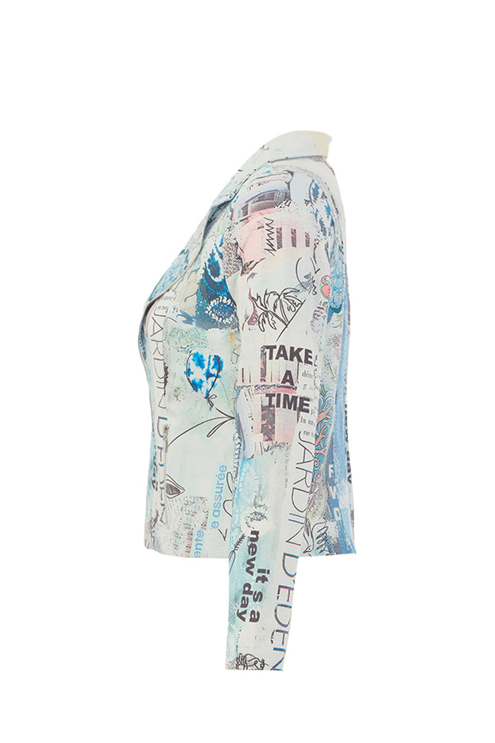 Long-sleeve shirt with graphic design and text on a white background