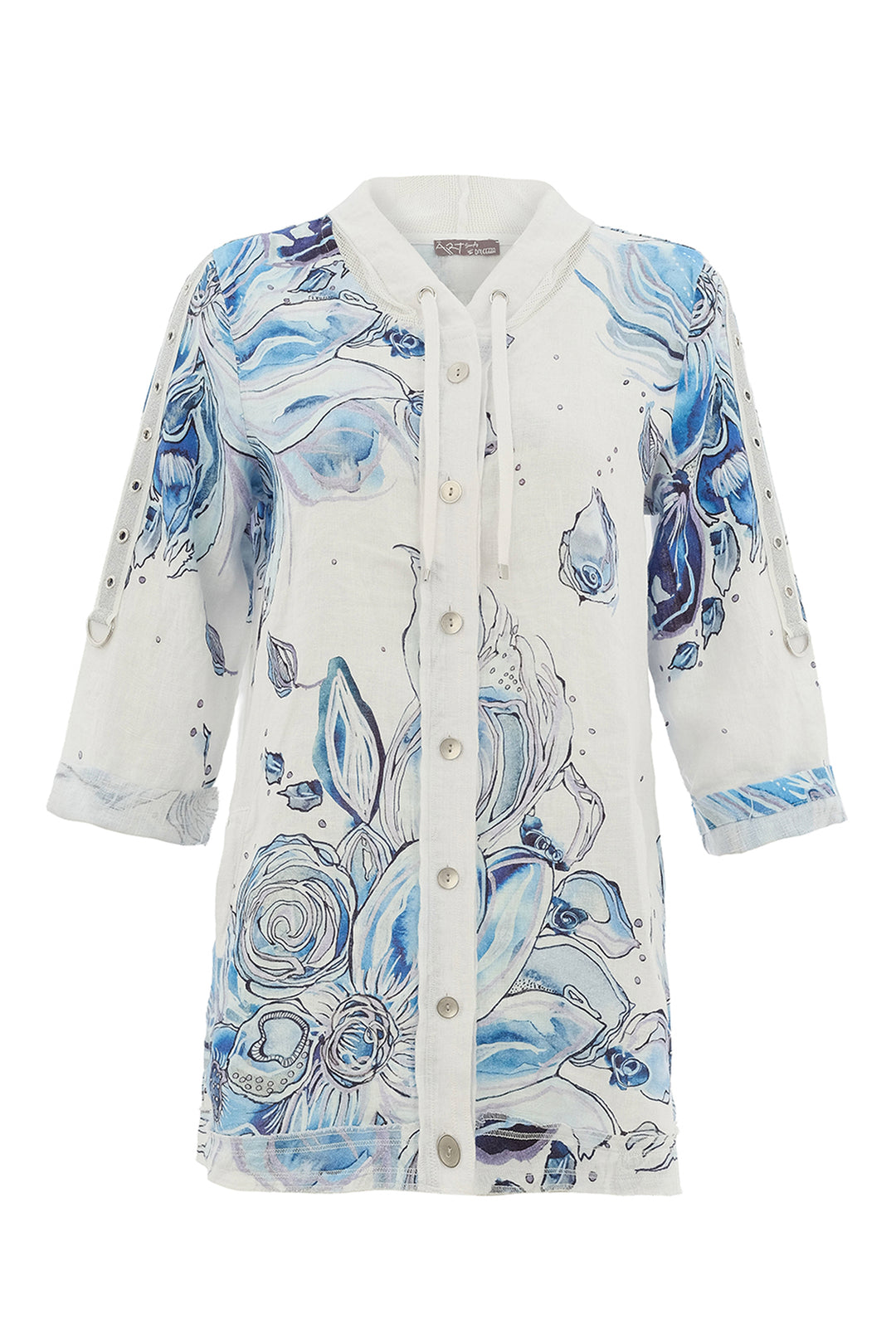 BLUE FLOWERS LINEN MESH HOODIE JACKET