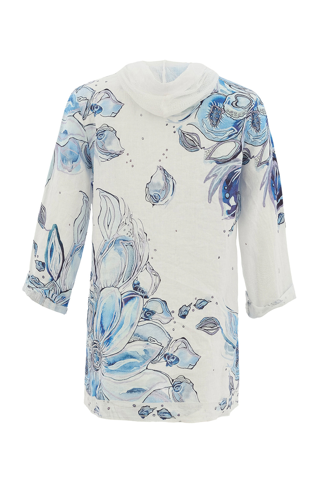 BLUE FLOWERS LINEN MESH HOODIE JACKET