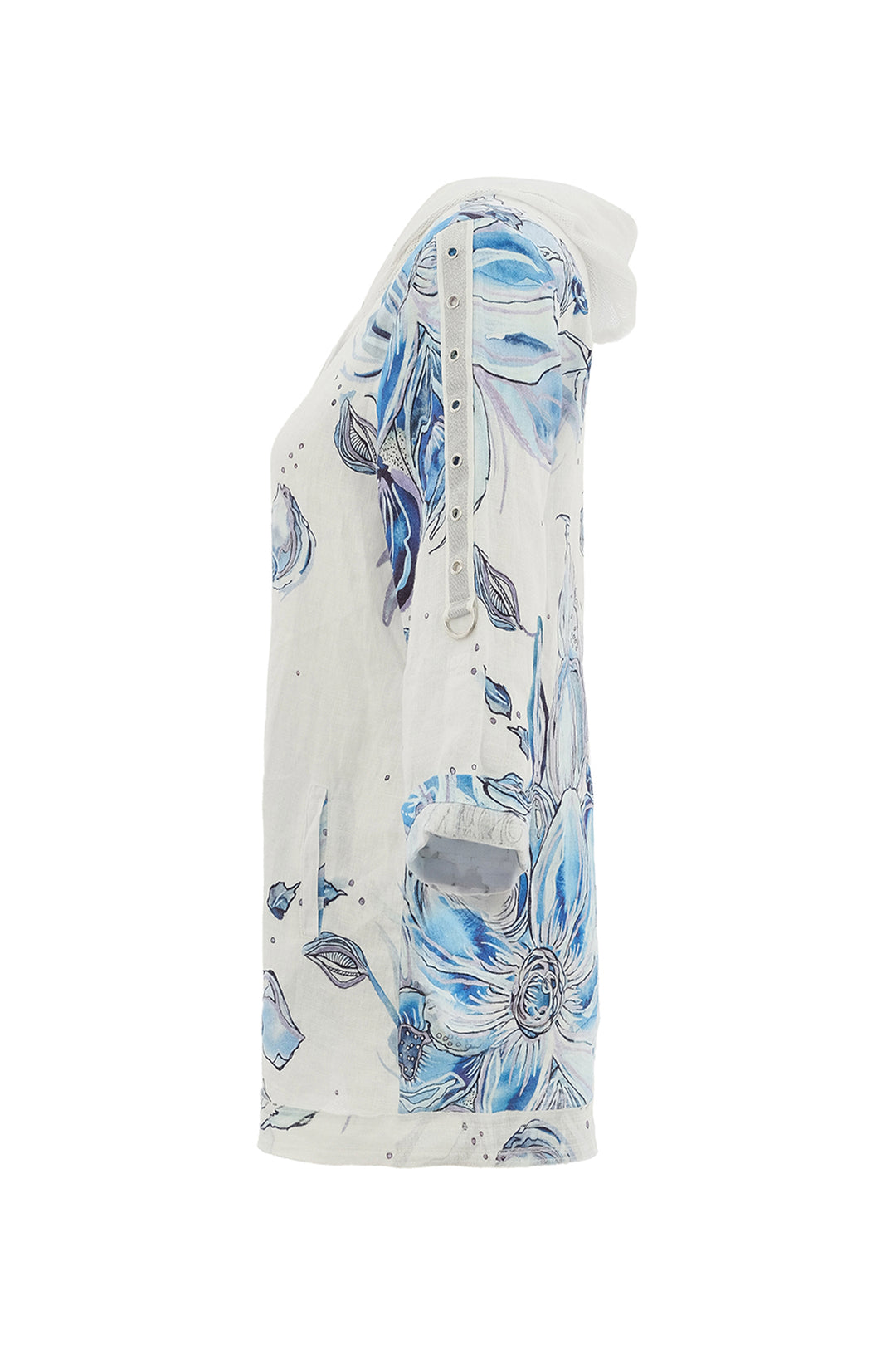 BLUE FLOWERS LINEN MESH HOODIE JACKET