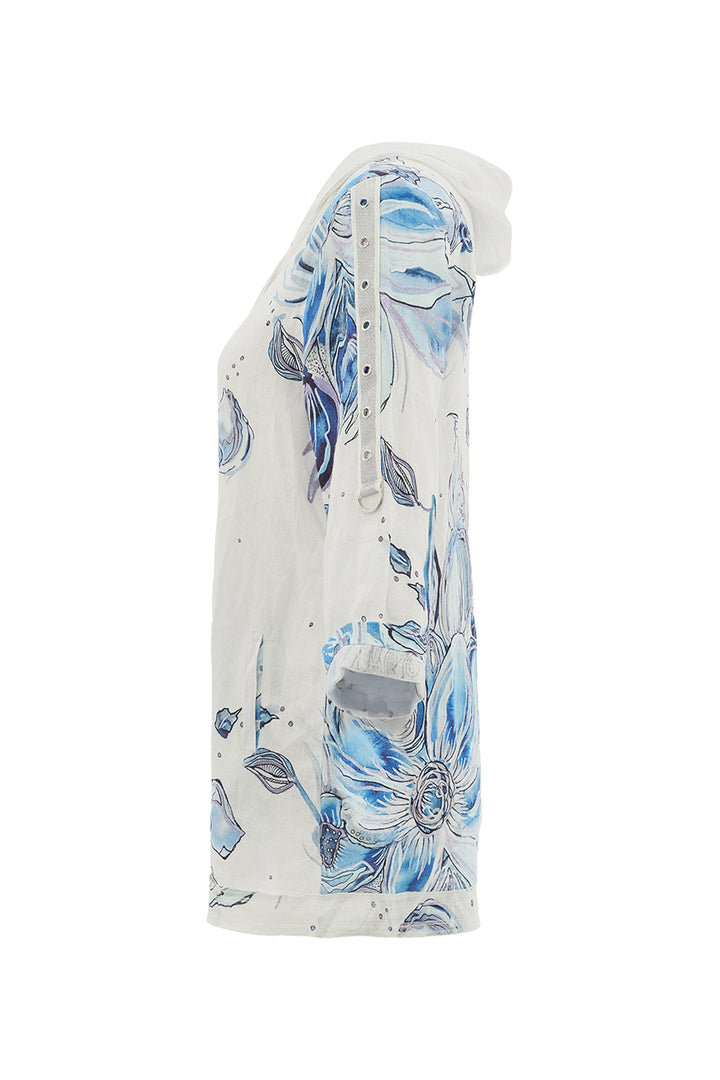 BLUE FLOWERS LINEN MESH HOODIE JACKET