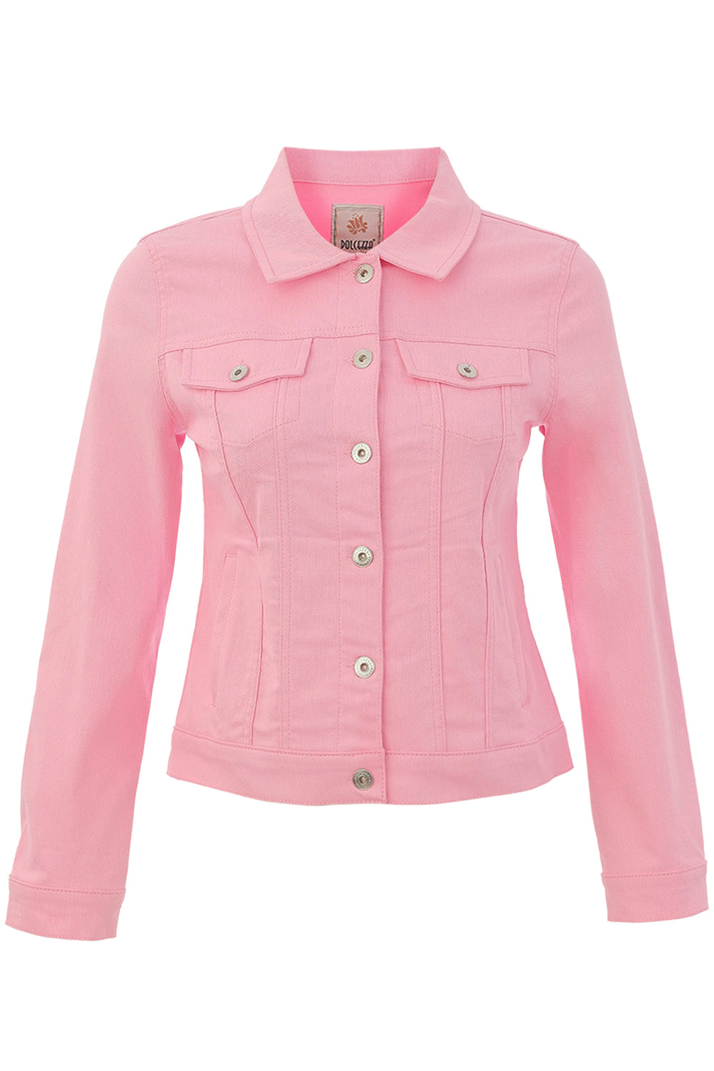 Pink denim jacket on a white background