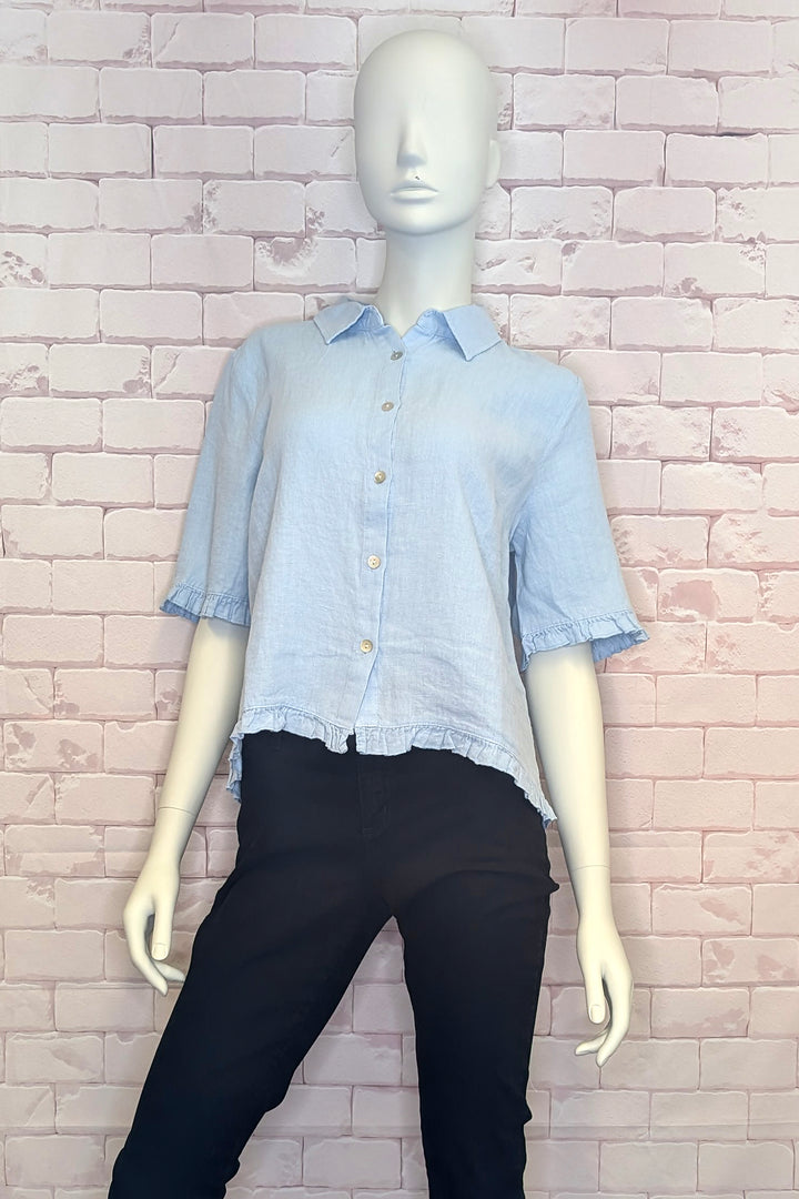 LINEN SS RUFFLE EDGE SHIRT JACKET
