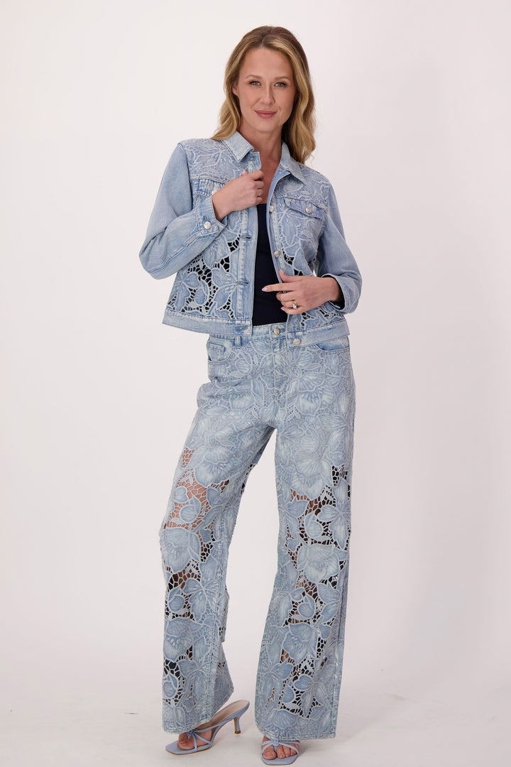 CUT OUT EMBROIDERED FLORAL JEAN JACKET