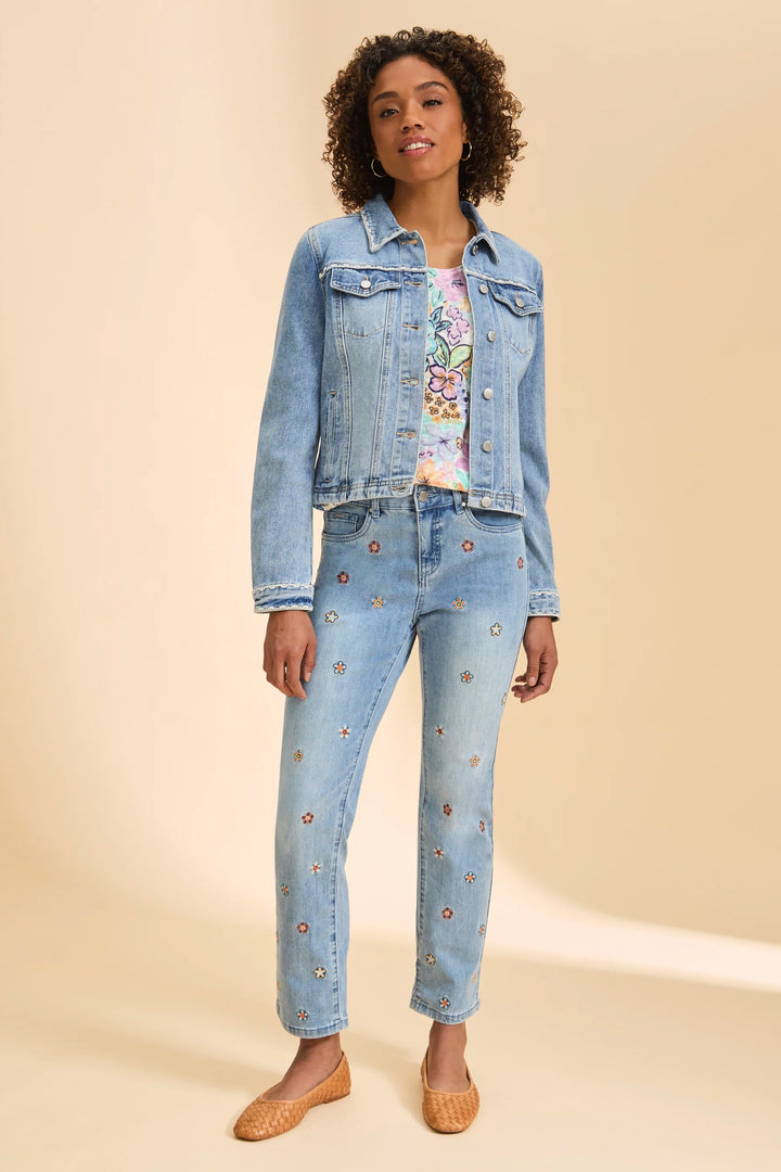 JEAN JACKET WITH SCALLOP EMBROIDERY