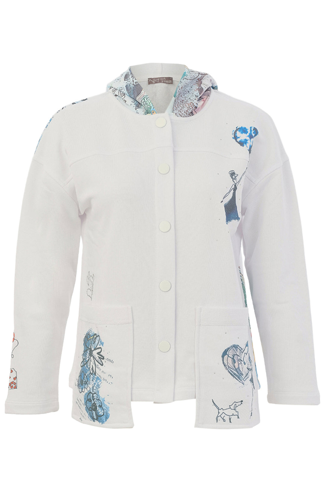White jacket with floral embroidery on a white background